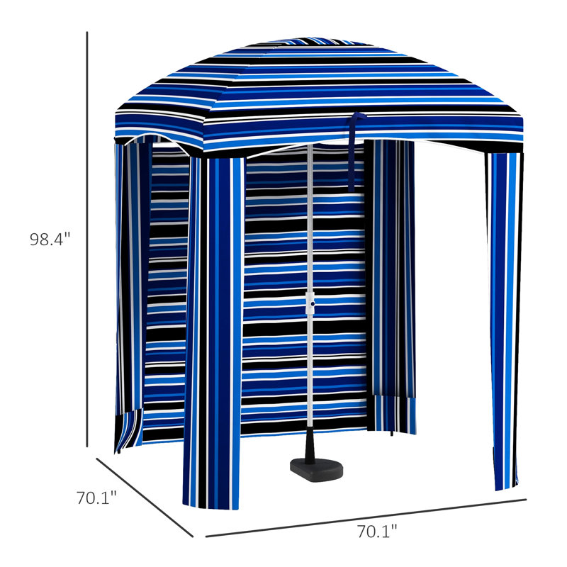 Parasol de plage avec évents et sacs de sable - 5,9 pi x 5,9 pi, rayures bleues, protection, murs, sacs de sable à l'abat-jour de sac de transport portable, étui