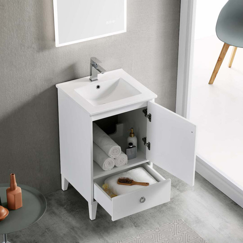 Meuble-lavabo simple 20 po avec lavabo, Blanc mat