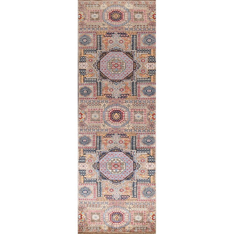 Tapis de couloir multicolore en laine noué à la main de conception unique 2 pi 8 po x 10 pi 0 po