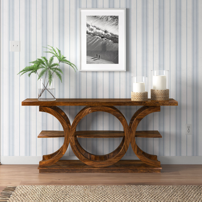 Console en bois massif de 59 po Ahren, Marron foncé