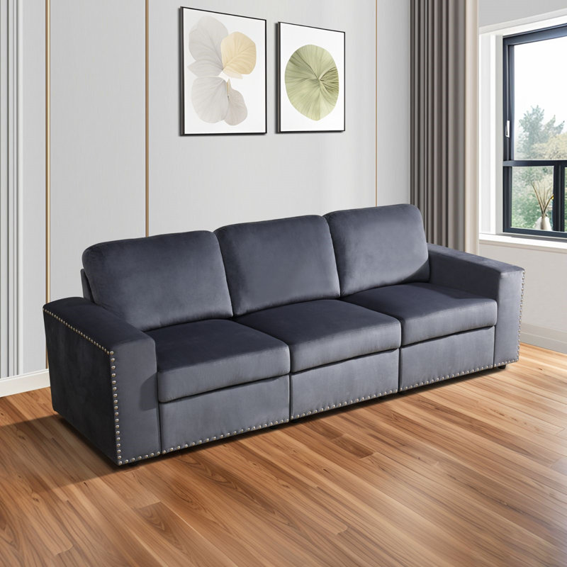 3-Piece 93" Fabric  Living Room Sofa , Gray, 33" H x 93" W x 31.5" D