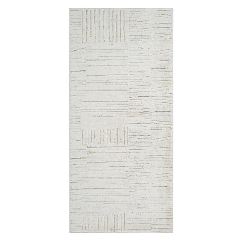 2' X 5' Gray and Beige Geometric Distressed Area Rug
