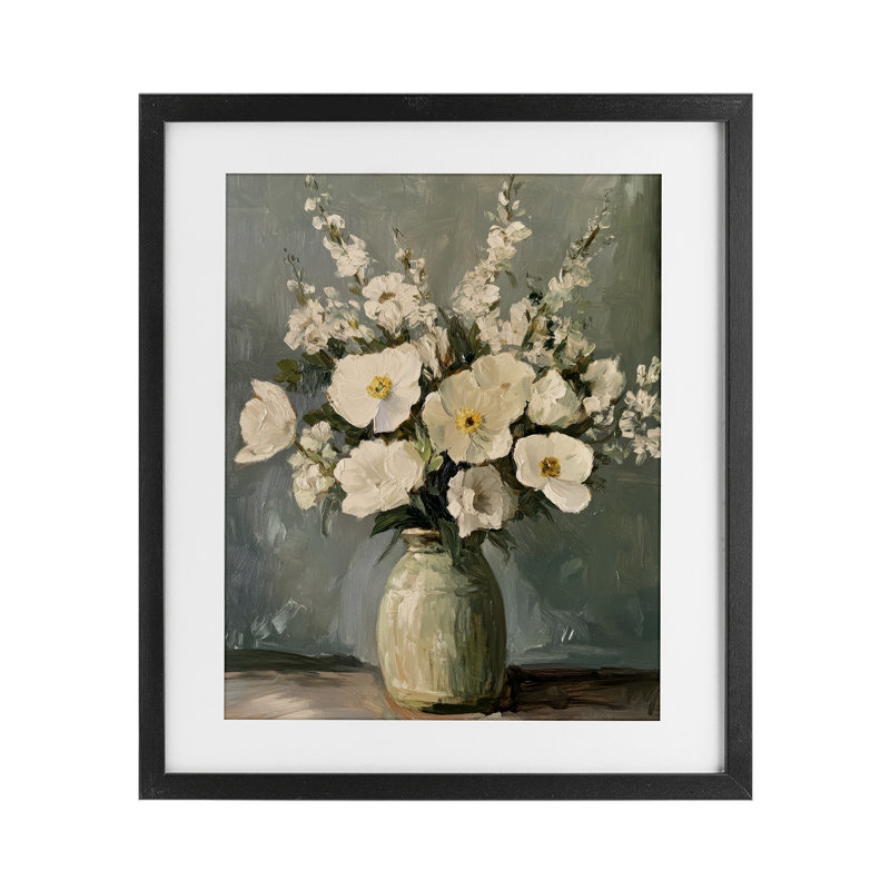 Reproduction sous verre traditionnelle de bouquet de fleurs traditionnelles albâtre, design par Petal Prints Design