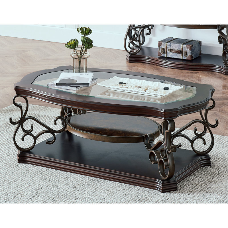 Metal-Legged Cocktail Table With Multi-Layered Shelves