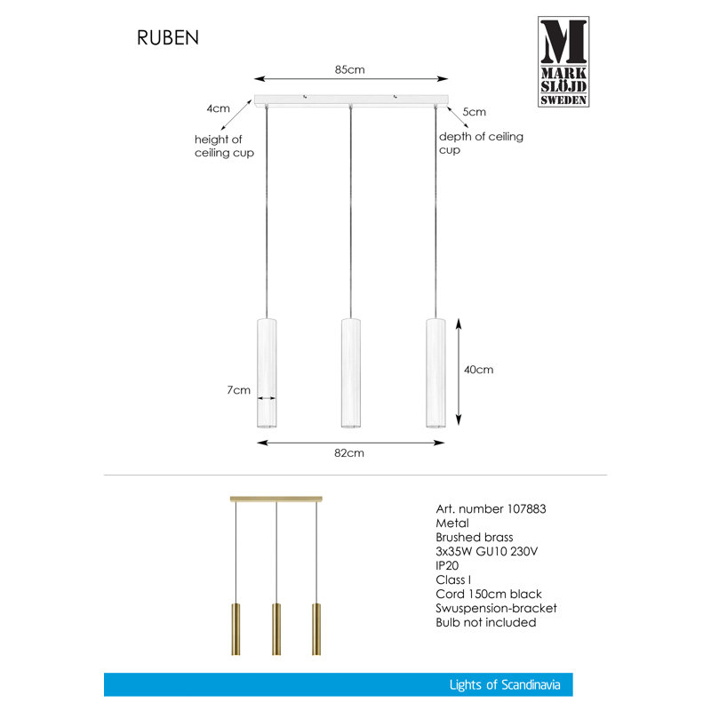 Barrona 3 - Light Kitchen Island Pendant, Brushed Brass