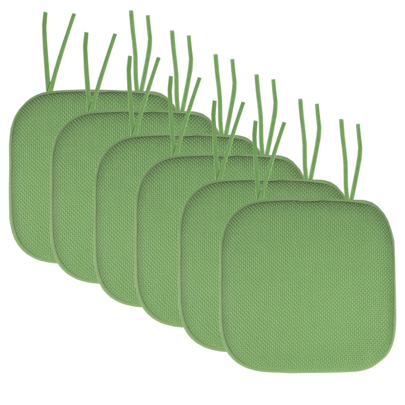 Honeycomb Memory Foam Non-Slip 16" x 16" Chair Cushion Pad with Ties, Green, 12