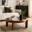 Table basse ronde 33,46 pouces avec plateau en miroir argenté et structure en bois massif et pieds cylindriques