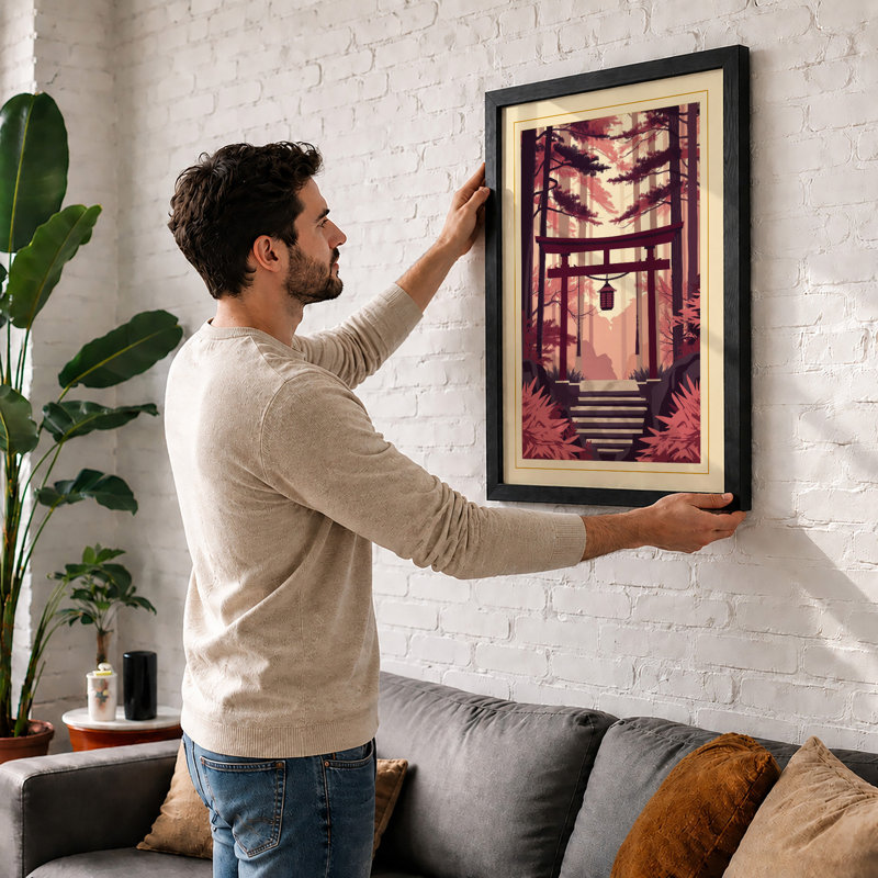 Gateway to Light Japandi - Framed Print, A2 - 59.4 x 42.0 cm, White
