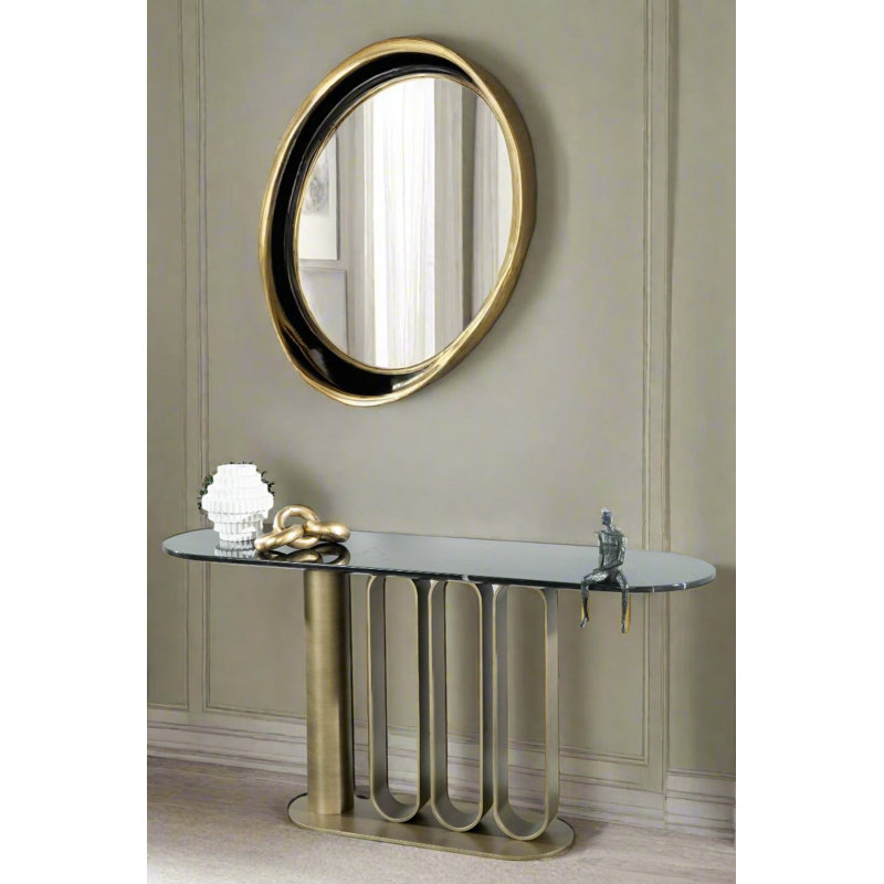 Kyle Modern Console Table with Genuine Black Marble Top and Gold Powder-Coated Iron Base – Architectural Accent Table
