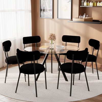 Ensemble de table de salle à manger en verre pour 4 personnes avec chaises en peluche