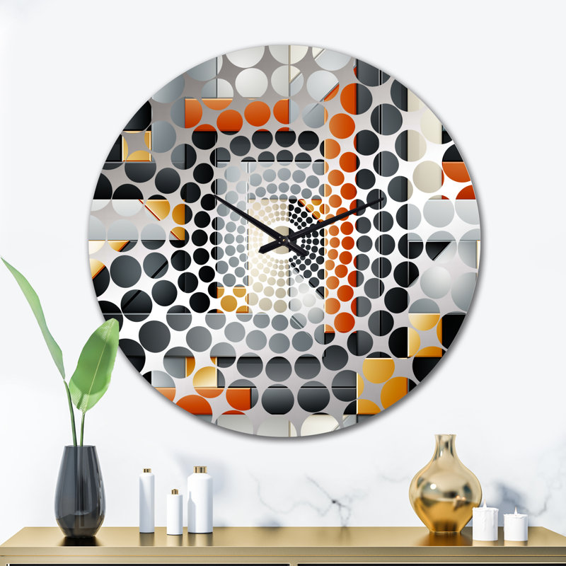 Horloge murale géométrique orange et grise, Très grand