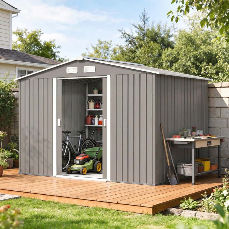Outsunny 9 x 6 ft Metal Garden Shed Waterproof Galvanised Grey