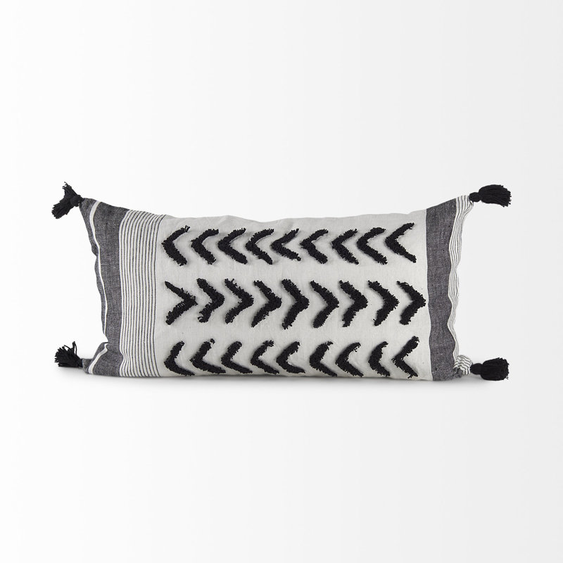 Housse de coussin lombaire à franges blanches et grises, H 14 po x l 26 po