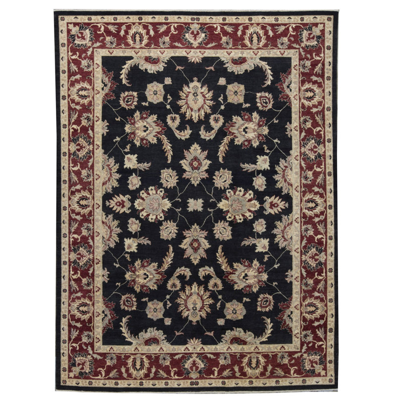Hand-Knotted High-Quality Black and Rust Area Rug
