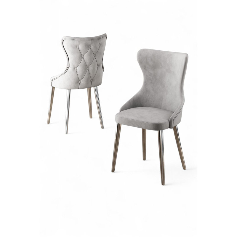 Ensemble de chaises élégantes 6 pièces, gris et chrome | Structure 100% métal, envers en contreplaqué, tissu Babyface | Dimensions: 17,7 po x 35,8 po x 18,1 po | Siège confortable de 18,5 po de hauteur, dossier en mousse 22 po et siège en mousse 28 po | Parfait pour les hôtels modernes et la décoration intérieure