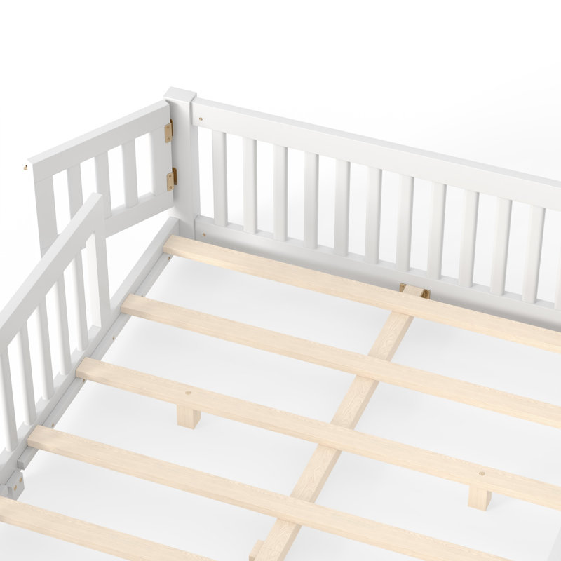 Grand lit en bois massif avec garde-corps et porte, Grand lit, Blanc