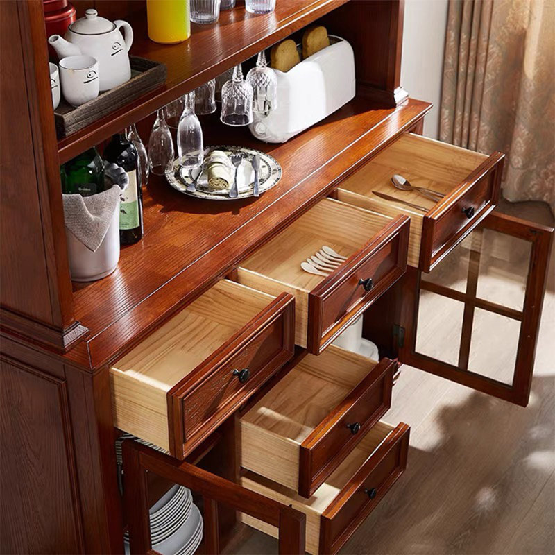 American-Style All-Solid Wood Integrated Wall-To-Wall Pantry, Home Dining Room Cupboard.