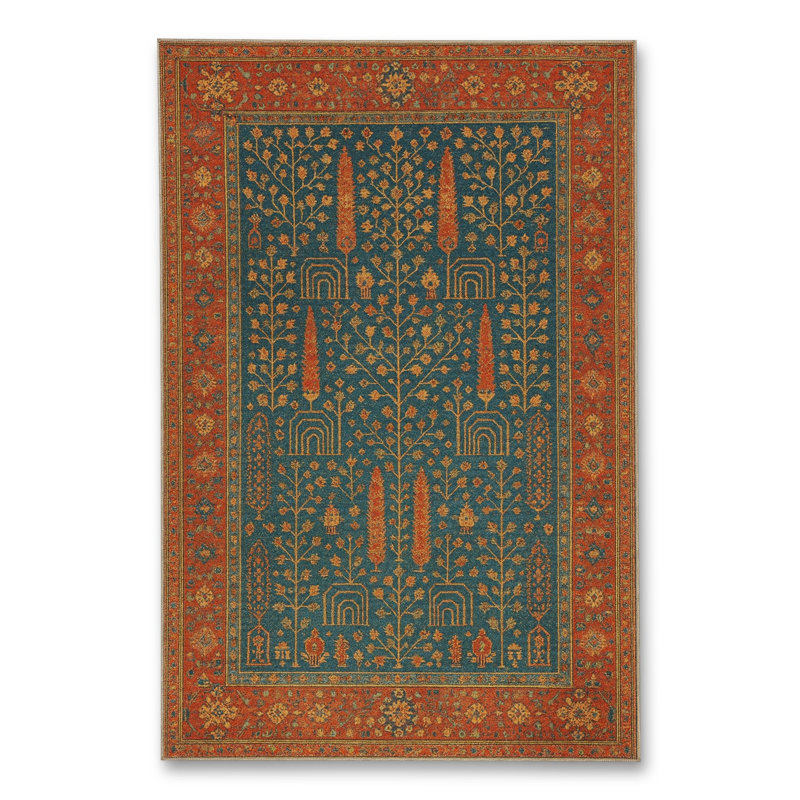 Tapis vert tissé à motif lavable Mosso, 6'7" x 9'10"