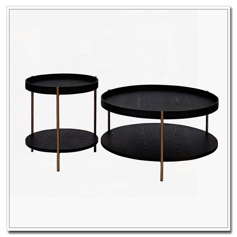 2-Piece Modern 2 tier Round Coffee Table Set for Living Room