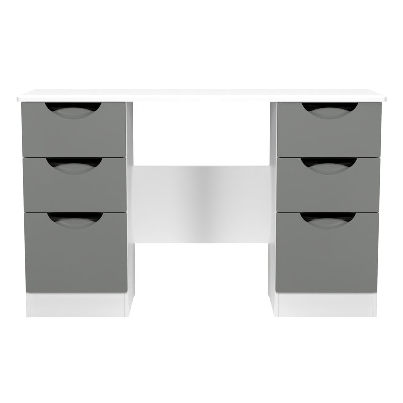 Bhodhini 6 Drawer Kneehole Desk (Ready Assembled), Dusk Grey/White