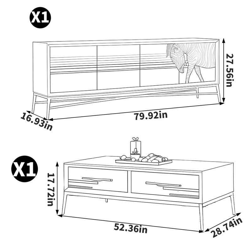 Table basse de style moderne jumelée à un meuble télé