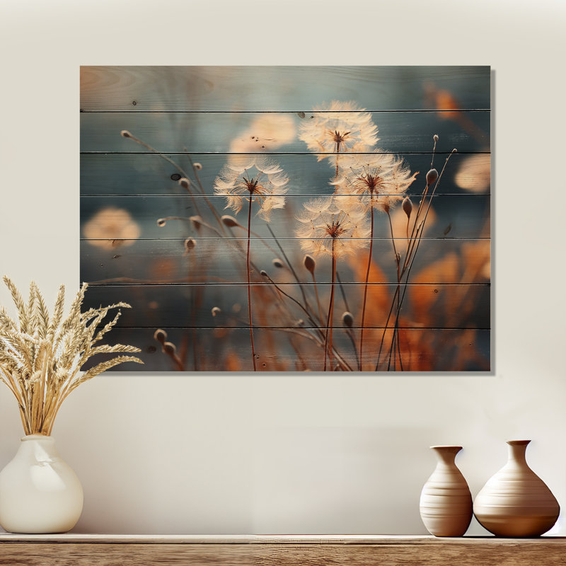 Dandelion Whispers Of Spring On Wood Print, H 10 po x l 20 po x P 0,78 po