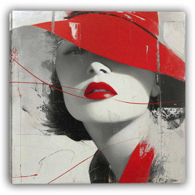«Red Elegance III» - femme au chapeau rouge audacieux, art mural