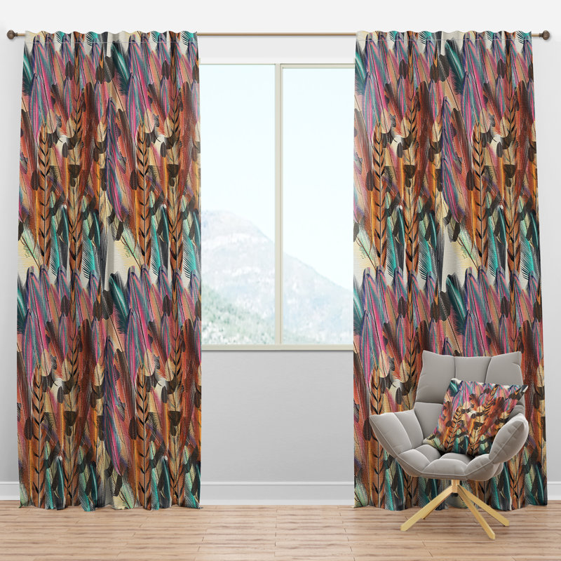 Panneau de rideau simple semi-diaphane avec passe-tringle Southwestern Tiger Boheman Feathers, l 52 po x L 120 po