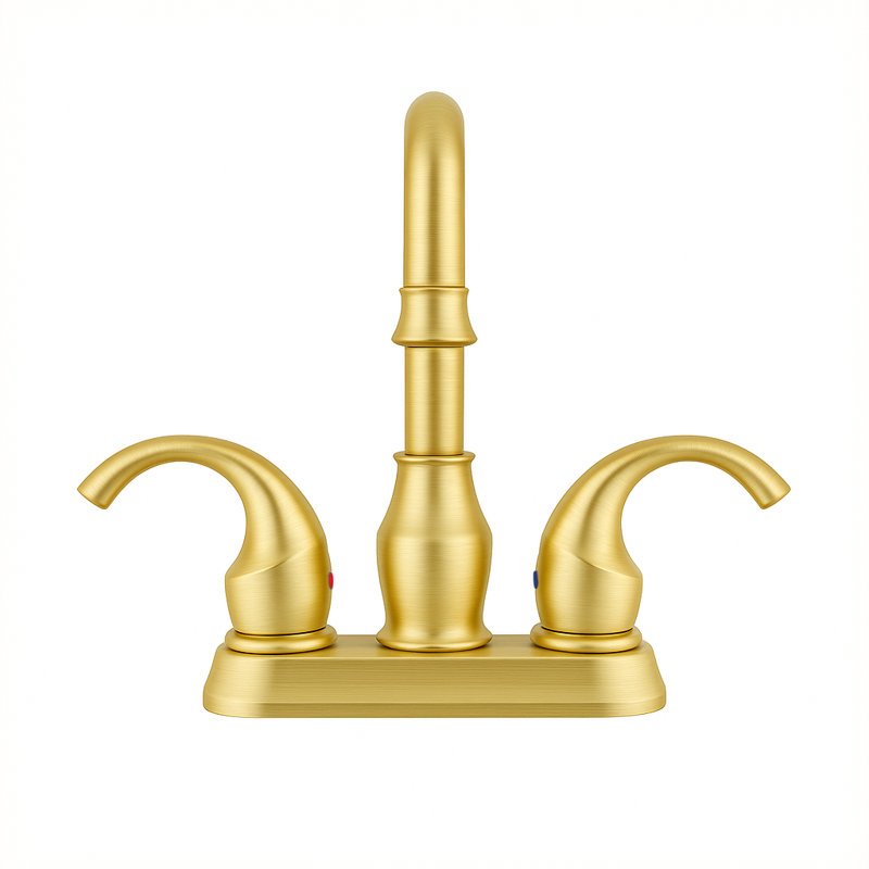 Robinet pour salle de bain à poignée double 4 pouces avec ensemble de bonde, Or brossé