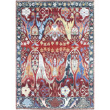 Hand Knotted Wool Oriental Area Rug in Red/Charcoal/Blue/Orange