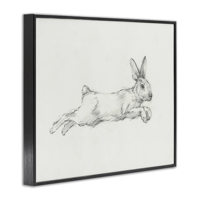 Dessin de lapin sautant, estampe numérique par Ethan Harper, H 11 po x l 14 po, Giclée encadrée noir minuit