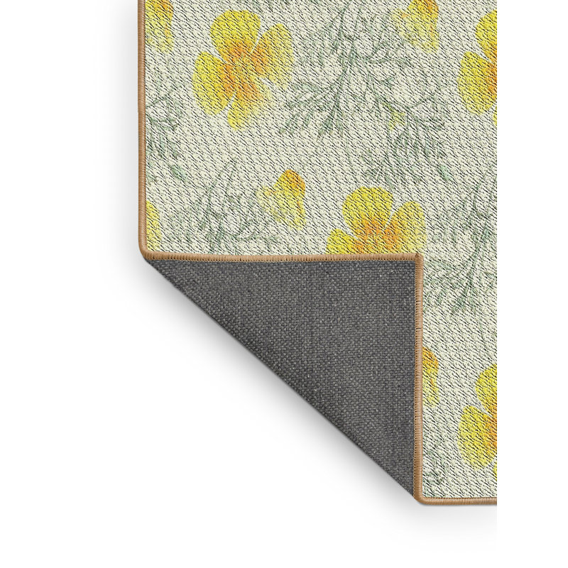 Tapis jaune/gris à motifs, Rectangle 4 pi x 6 pi