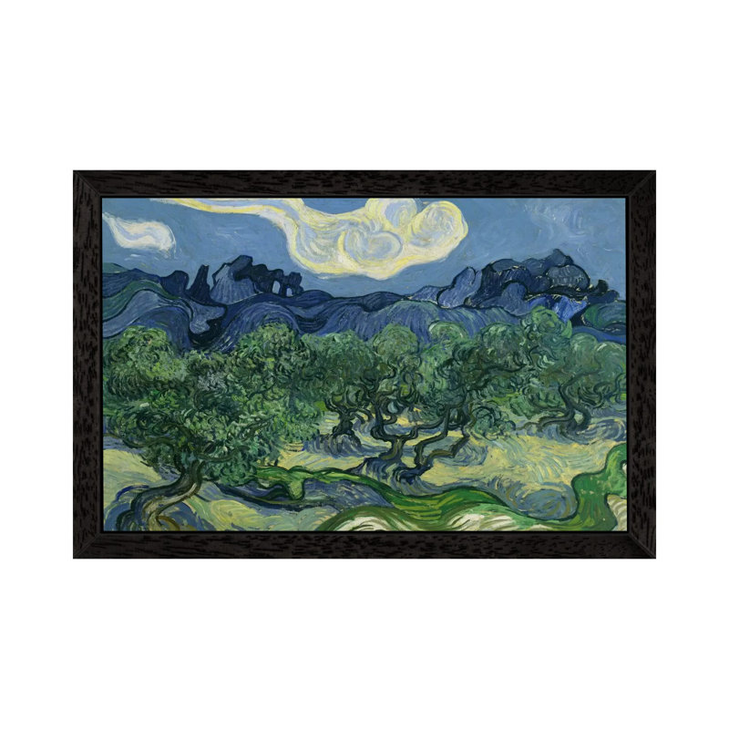 Olive Trees With The Alpilles In The Background by Vincent Van Gogh - Painting on Canvas, Black Floater Framed