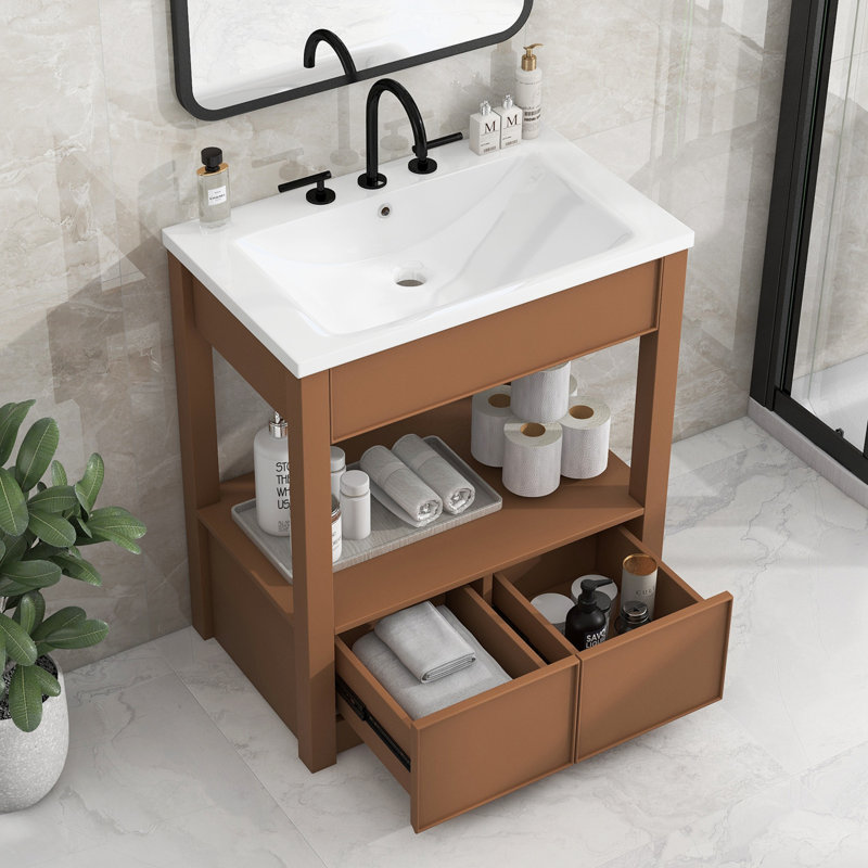 Ensemble de rangement de salle de bain Juwairia, Brun