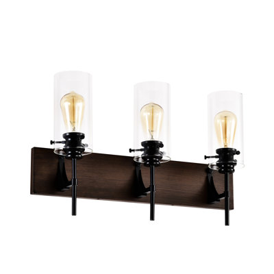 3- Matte Black + Wood Color Bathroom Fixtures, Glass Shade Vintage Lights For Bathroom, Kitchen, Dinning Room, Bedroom, Hallway Modern Wall Lights, Fixtures Bedroom