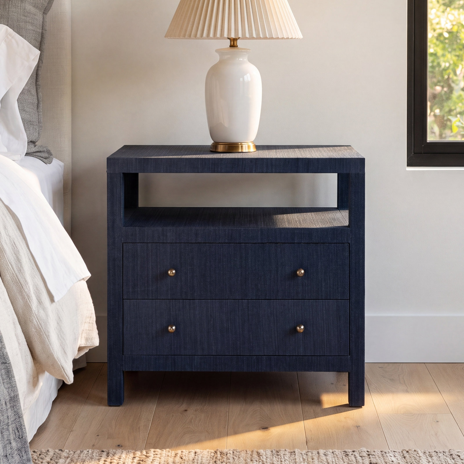 Celine Raffia Nightstand, Blue