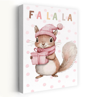 Fa La La Squirrel Gift Contemporary Squirrel Winter Forest Wall Art Print 1 Piece Wrapped Canvas Wall Art
