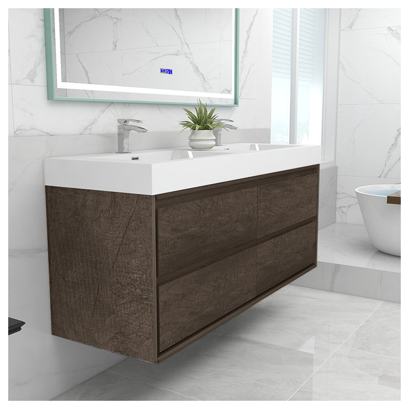 Azden 70.6" Wall-Mounted Double Bathroom Vanity Set, Smoke Oak