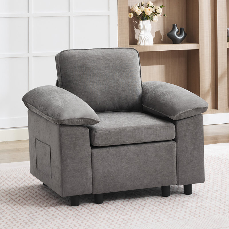 Fauteuil en chenille rembourré l 37,8 po, Gris clair