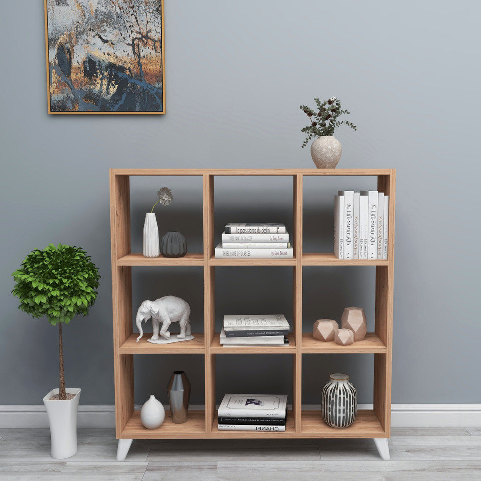 9 Cube Square Bookcase With Legs Cabinet Storage Shelving Display Wood Shelf