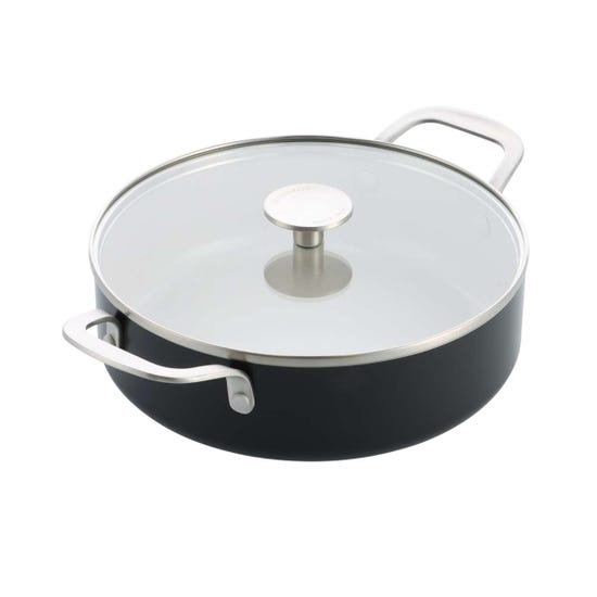 Coloured Aluminium cvd. skillet 24cm / 3.1L with 2 sidehandles - Matte Black