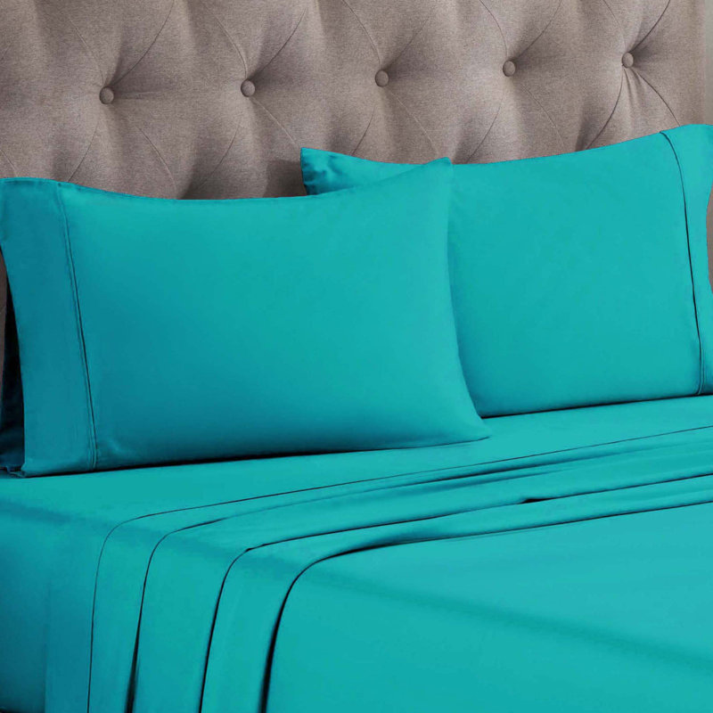 Superior 300 Thread Count Egyptian Cotton Blend Solid Pillowcases Set, Standard, Teal