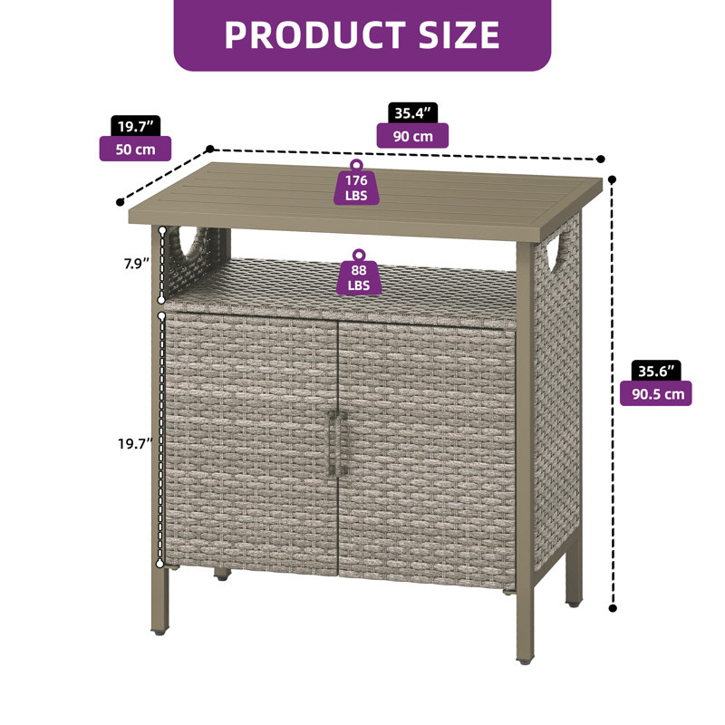 Rectangular Metal Outdoor Buffet & Console Table , 35.4'' in. W 19.7'' in. D, Brown