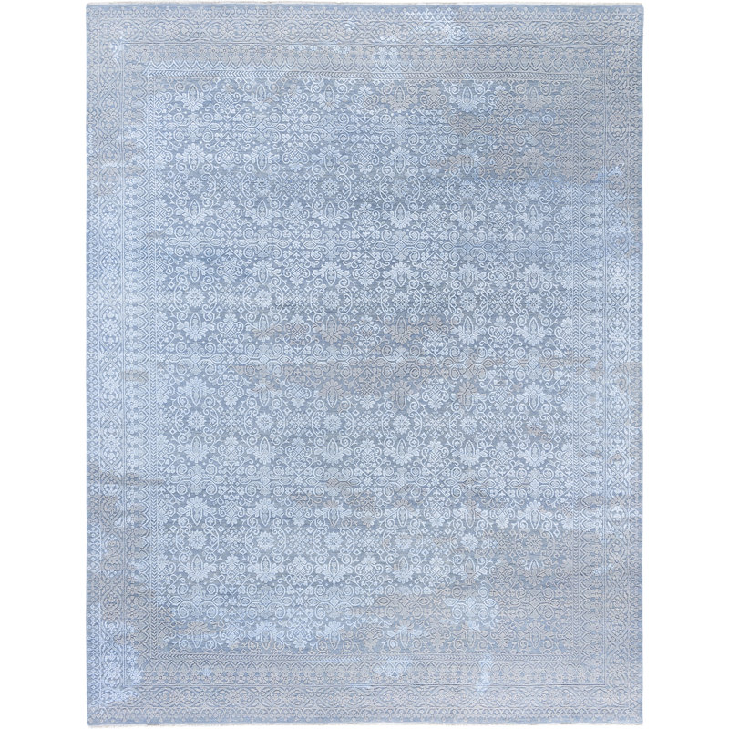 Tapis unique noué à la main gris de 8 pi 2 po x 10 pi 2 po Leonard