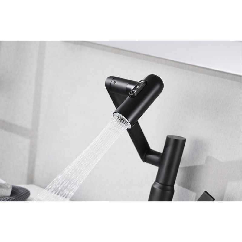 Robinet de lavabo de salle de bain avec douchette, affichage de la température, rotation 360 °, noir mat, fonction de jet, rotation, noir mat