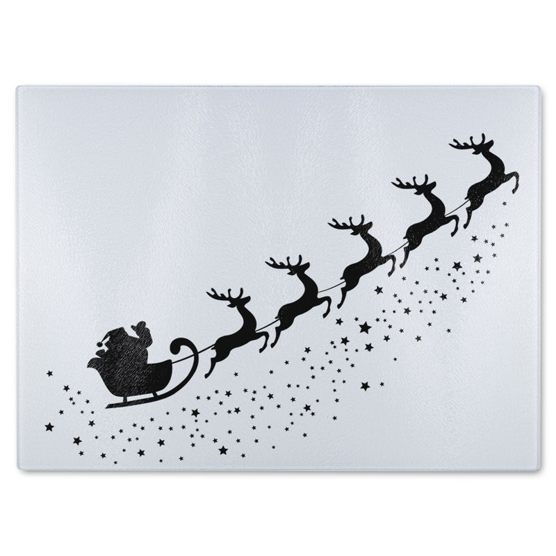 Santa Claus Flying Dining Glass Chopping Board, 40cm L x 28cm W