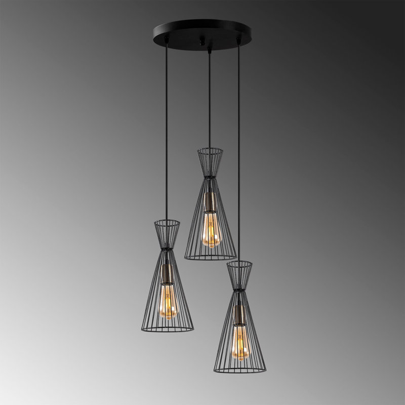 Luminaire suspendu conique à 3 lumières, Noir