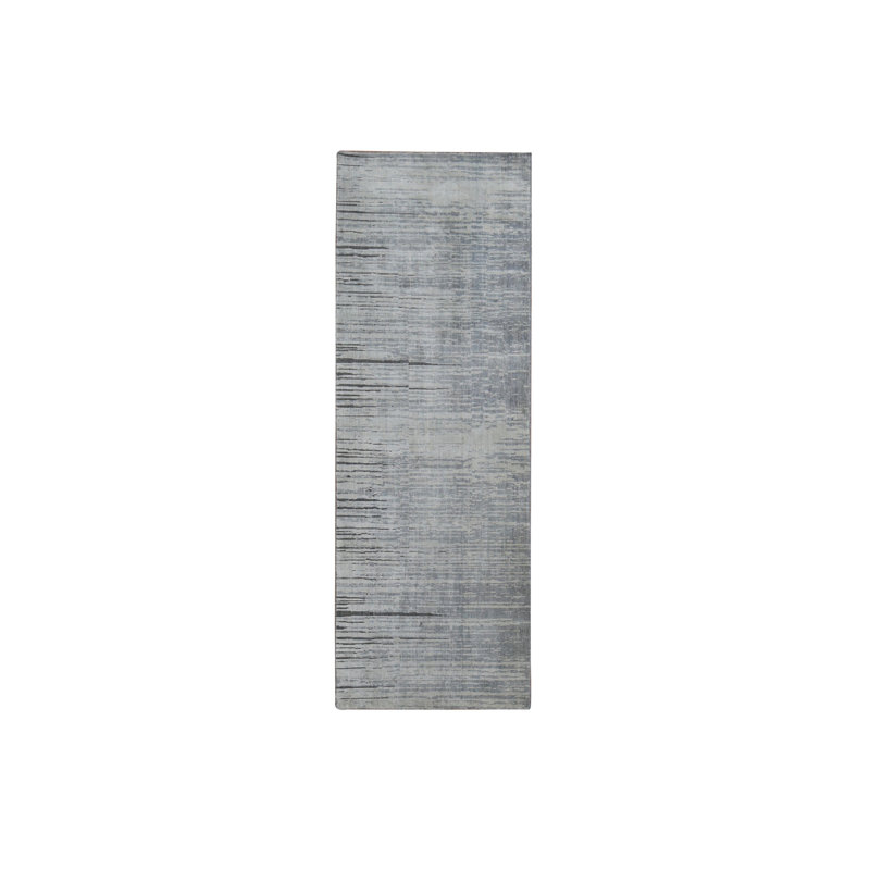 Tapis de couloir horizontal gris foncé en soie pure noué à la main 3 pi x 9 pi E82ECACE506F45DE8D18D205A028160A