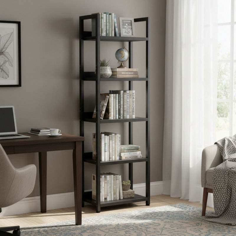5 Tier Bookshelves, Black, Black