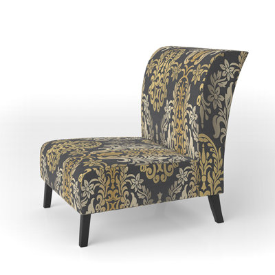 Fauteuil de chambre d'appoint doré à motif damassé en velours